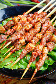 Zibo Style Grilled Lamb Kebabs on Skewers - Traditional Chinese Barbecue Street Food
