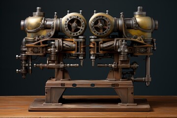 Fototapeta premium Intricate steampunk mechanical contraption featuring gears, pipes, and complex engineering details