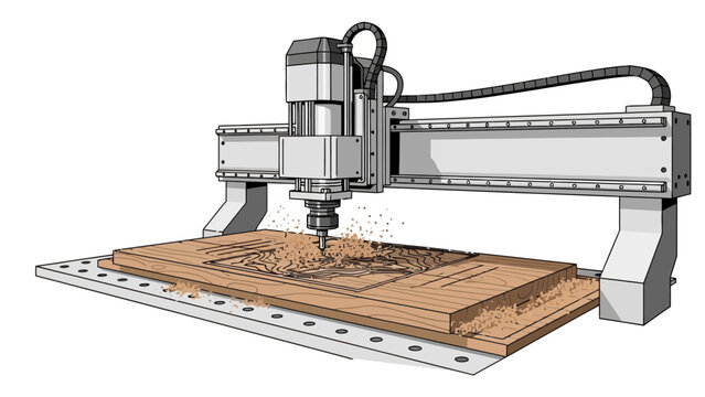 CNC Milling Machine Cutting Wood.