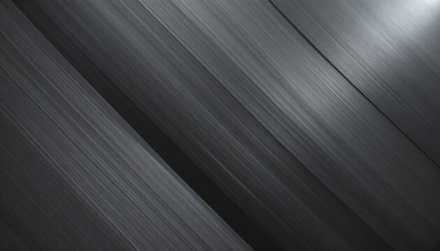 斜めのラインが特徴的なダークグレーのヘアライン加工された金属テクスチャの背景素材。高級感のある黒いメタルの質感と右上の柔らかな光が、モダンでスタイリッシュなデザインやテクノロジー関連のプロジェクトに最適な、シンプルかつ洗練された印象を与える抽象的なイメージ画像。