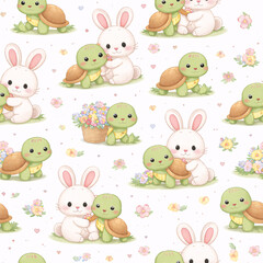 Obraz premium seamless pattern rabbit and turtle