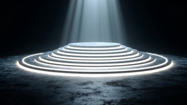 Illuminated Stage: A captivating, tiered stage bathed in a spotlight, creating a sense of anticipation and focus.