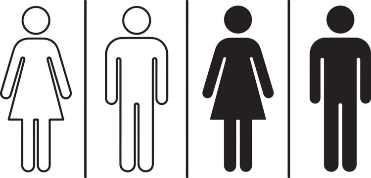 Male and female restroom symbols in outline and solid styles