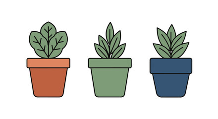 Obraz premium Plant pot Line art vector set clean color concept illustration
