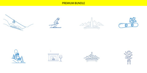 Naklejka premium Skiing and winter resort with wine and fireplace ski lift ski resort