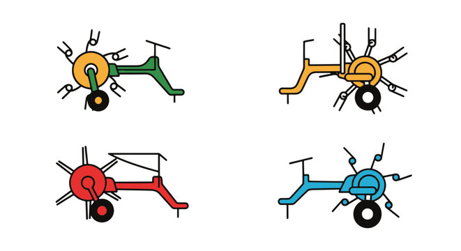 Hay tedder Line art vector colorful shape illustration