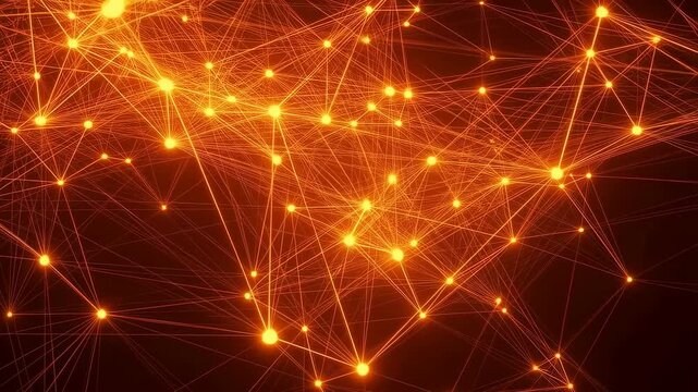 Abstract digital network connections with glowing nodes. Visual representation of data flow, technology, and communication in a connected world