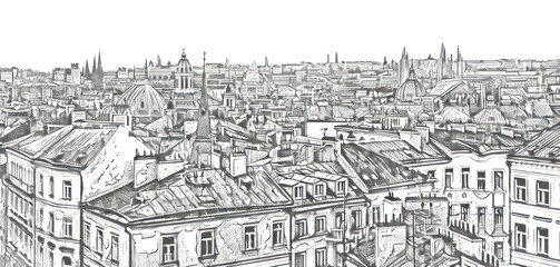 Fototapeta premium PNG Detailed urban cityscape illustration