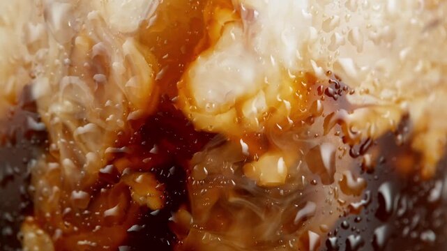 Super Slow Motion Shot of Pouring Milk into Ice Coffee , Filmed on High Speed Cinematic Camera