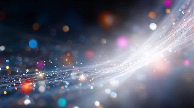 Abstract Fiber Optic Light: A mesmerizing display of luminous fiber optic strands, interwoven with vibrant bokeh lights, creating a dynamic representation of data flow and connectivity.