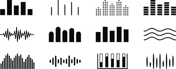 Obraz premium Sound wave and audio equalizer bars set vector illustration flat design