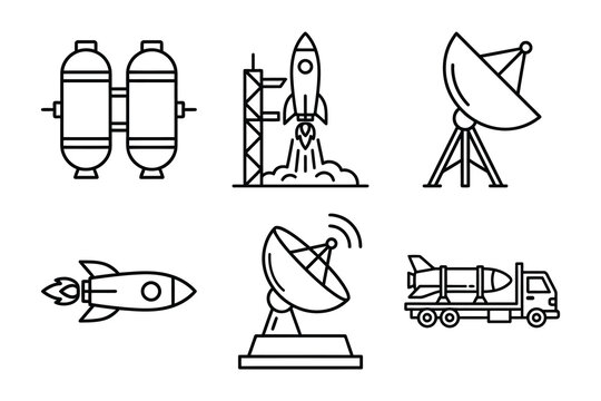 Space Exploration and Rocketry Icons in Outline Style