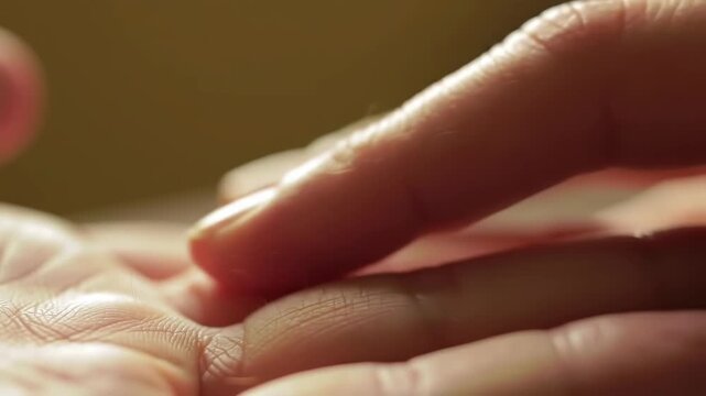 Close-Up Macro of Palm Reading with a Finger Touching Palm Lines, Exploring the Intricacies of Palmistry and Human Connection, Offering Insights into Future, Destiny, and Inner Understanding