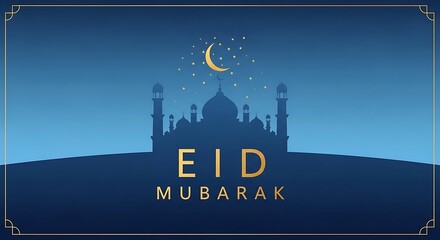 Naklejka premium Eid Mubarak celebration with mosque silhouette at night