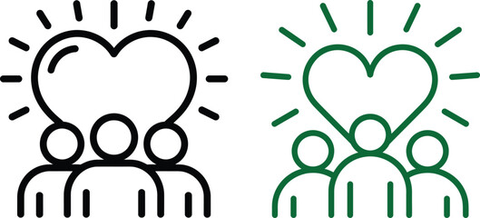 Two groups of people with a heart above them