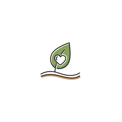Green Leaf with Heart Eco-Friendly Nature Love Icon