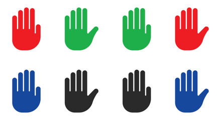 Colorful open hand icons set, diversity and unity symbols in flat design style