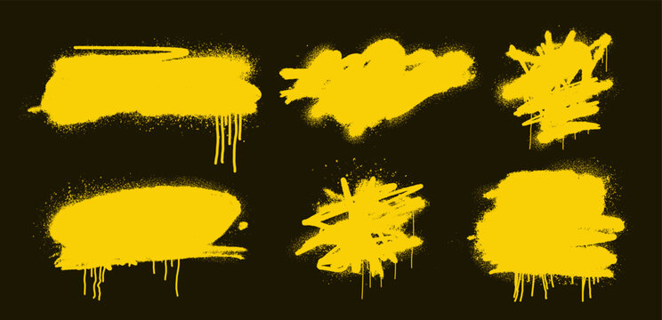 Yellow spray paint splatters and drips. Bold graffiti strokes and dynamic lines with liquid paint splashes. Abstract street style texture featuring messy ink blots, dribbles for urban posters, covers.
