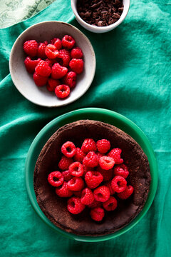 Chocolate Basque Cheesecake Garnished with Fresh Raspberries