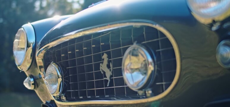 Ferrari 250 SWB, Legend super sports car. Retro photo. vintage car headlight