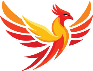 Obraz premium Phoenix Bird Logo Illustration – Mythical Fire Phoenix with Spread Wings, Symbol of Rebirth, Power and Fantasy Vector Emblem