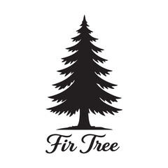 Fototapeta premium Fir tree silhouette isolated on white background, evergreen coniferous vector illustration