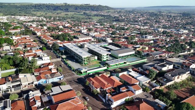 Cassilandia, Mato Grosso do Sul, Brazil - 04 05 2024: Aerial view of Hermelina Barbosa Leal State School