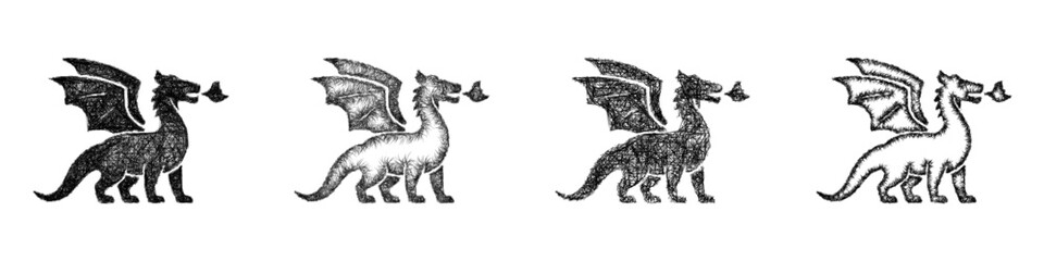 Fototapeta premium Sketch dragon icon design set