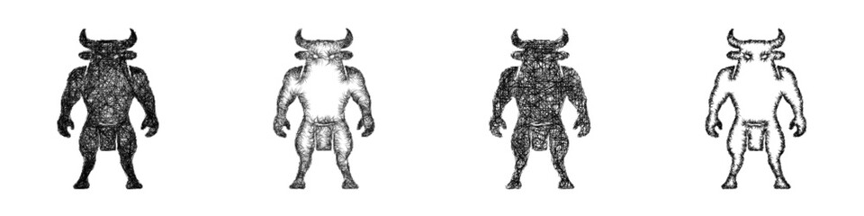 Fototapeta premium Sketch minotaur icon design set