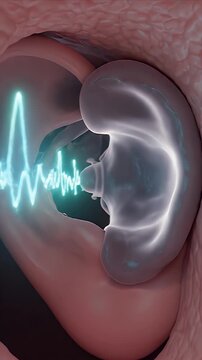 3D CGI Depiction of Sound Waves Traveling Through the Human Ear Canal Visualizing Auditory Perception for Medical Education and Healthcare Presentations