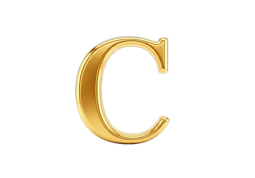 Golden letter C logo symbol shiny metallic alphabet character isolated on transparent background