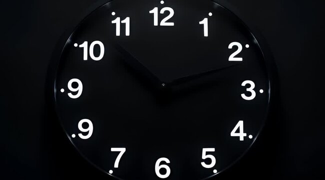 Close up black and white clock showing ten past eleven time