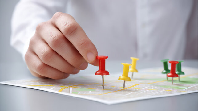 Red pushpin planning map property marker thumbtack guide route appointment