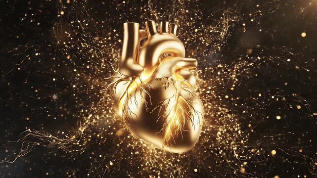 Golden Heart Model Floating in Dark Space with Sparkling Particles