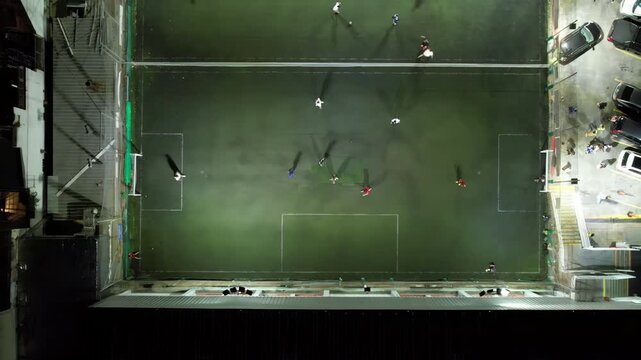 Top Down Drone View of Urban Soccer Match