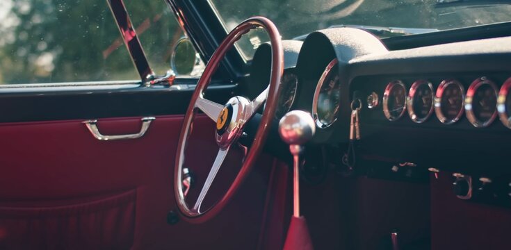 Ferrari 250 SWB, Legend super sports car. Retro photo. classic car interior