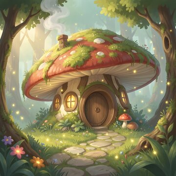 a hobbit house in a giant mushroom