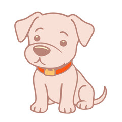 Fototapeta premium A cute cartoon dog with a red collar sits on a white background