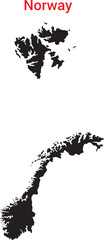 Fototapeta premium Black silhouette map of norway with red text