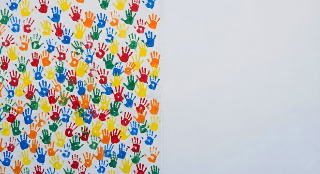 Colorful handprints background for education and community banner