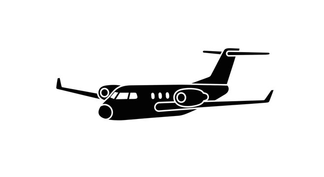 Black and white illustration of a twin-engine private jet aircraft.