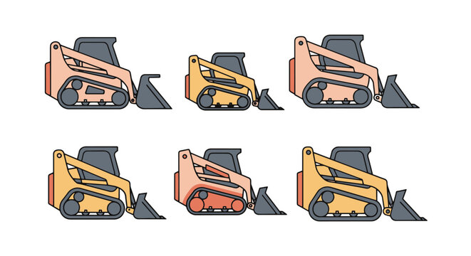 Skid steer loader Line art modern color illustration design