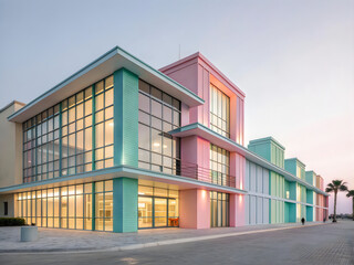 Fototapeta premium A colorful building with large windows on a street