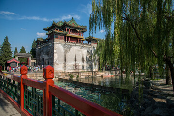 Fototapeta premium Summer Palace Tower Beijing - Traditional Chinese Architecture and Waterway