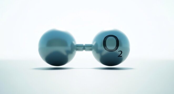 3D rendering of an oxygen molecule, showing two bonded atoms