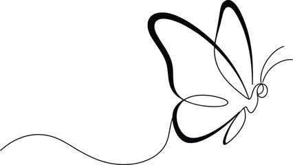 Smooth continuous line forming a subtle butterfly in flight against a bright white background