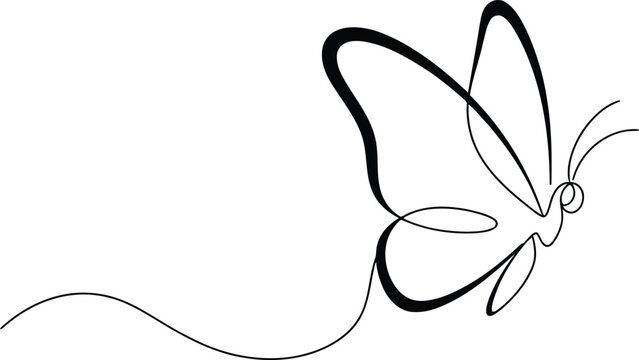 Smooth continuous line forming a subtle butterfly in flight against a bright white background