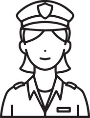 Obraz premium Hand Drawn Female Police Black and White Avatar Illustration in Minimal Line Art Style Design 