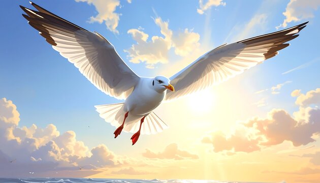 Seagull in Flight - A Majestic Bird Soaring Through the Sky.