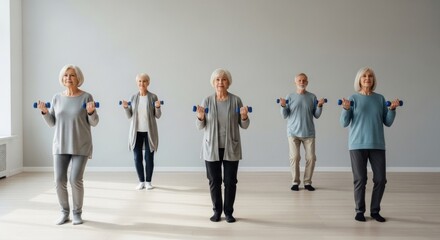 Seniors exercising with weights